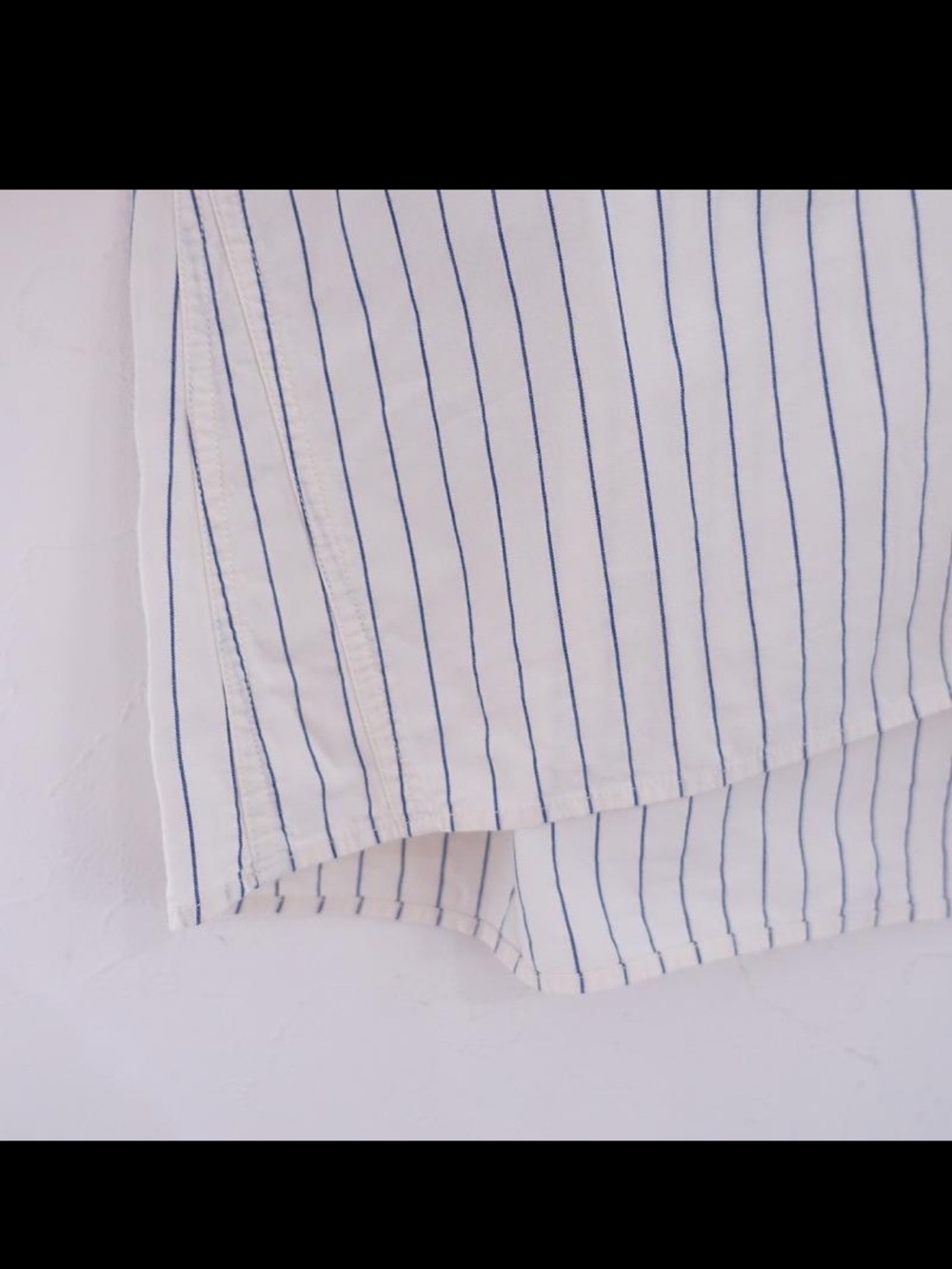MHL. Striped Band Collar Button-Up Shirt in Cream & Navy - Picture 8 of 8